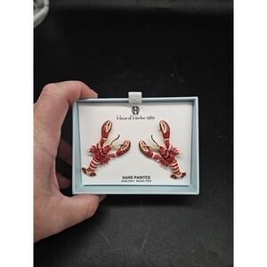 House Of Harlow 1960 Hand Painted Red, Pink & Black Lobster Drop Earrings NIB